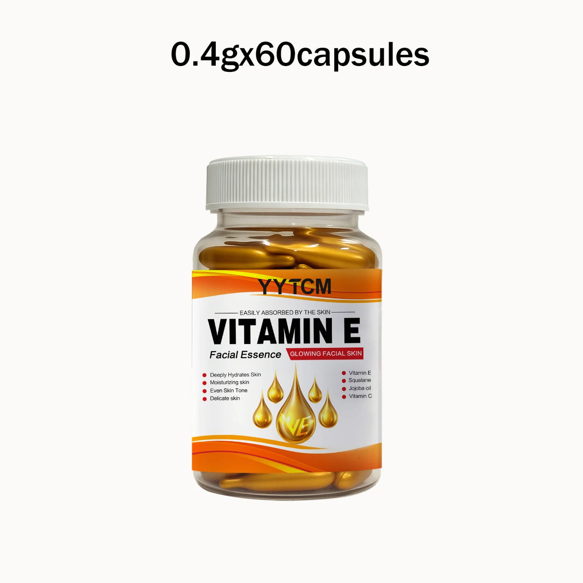 Vitamin E Deep Moisturizing Capsule Essence, hydrates and smooths the skin, contains plant squalane, vitamin C, and deep moisturizing and brightening skin essence (0.4g x 90 capsules)/bottle - 1 bottle