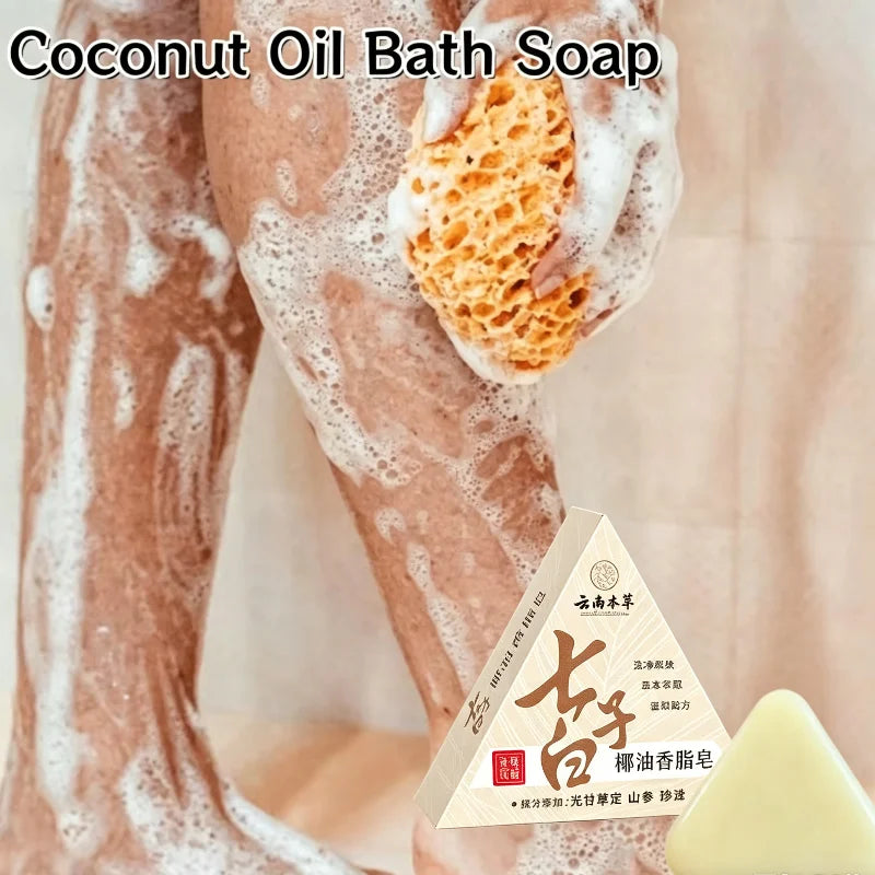 Herbal Coconut Oil Seven Seed White Handmade Soap Glycerol Formula Whole Body Cleaning Soap Natural Gentle Cleansing Bath 2-in-1