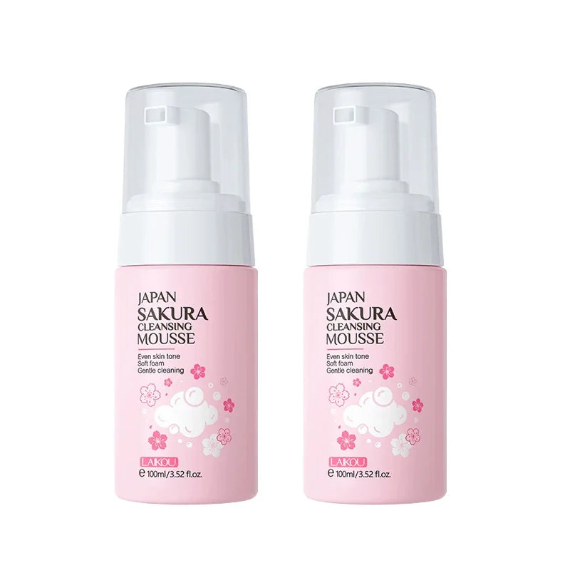 LAlKOU Japan Sakura Cleansing Mousse Facial Cleanser  Shrink Pores Deep Clean Oil Control Moisturizing Skin Care 100ml