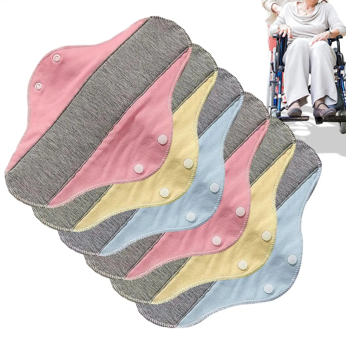 6pieces Reusable Sanitary Pads for Women Leakproof Waterproof Soft Napkins Reusable Feminine Pads for Postpartum and Elderly