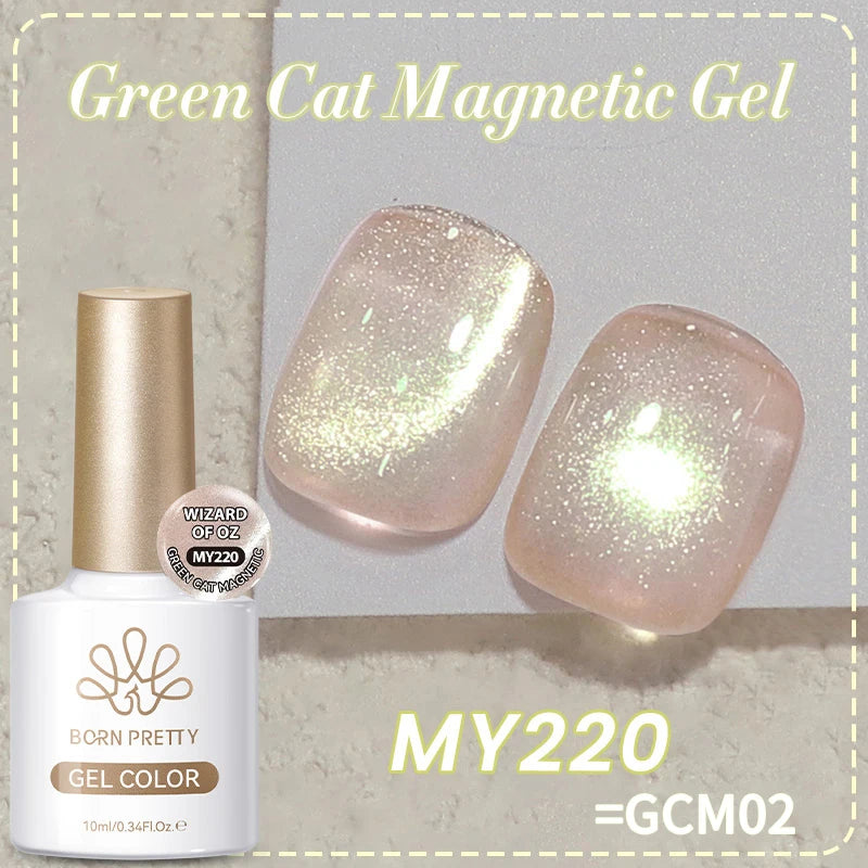 BORN PRETTY 10ml Green Cat Magnetic Gel Ultra Shine Holographic Glitter Semi Permanant Soak Off UV LED Gel Varnish For Manicure