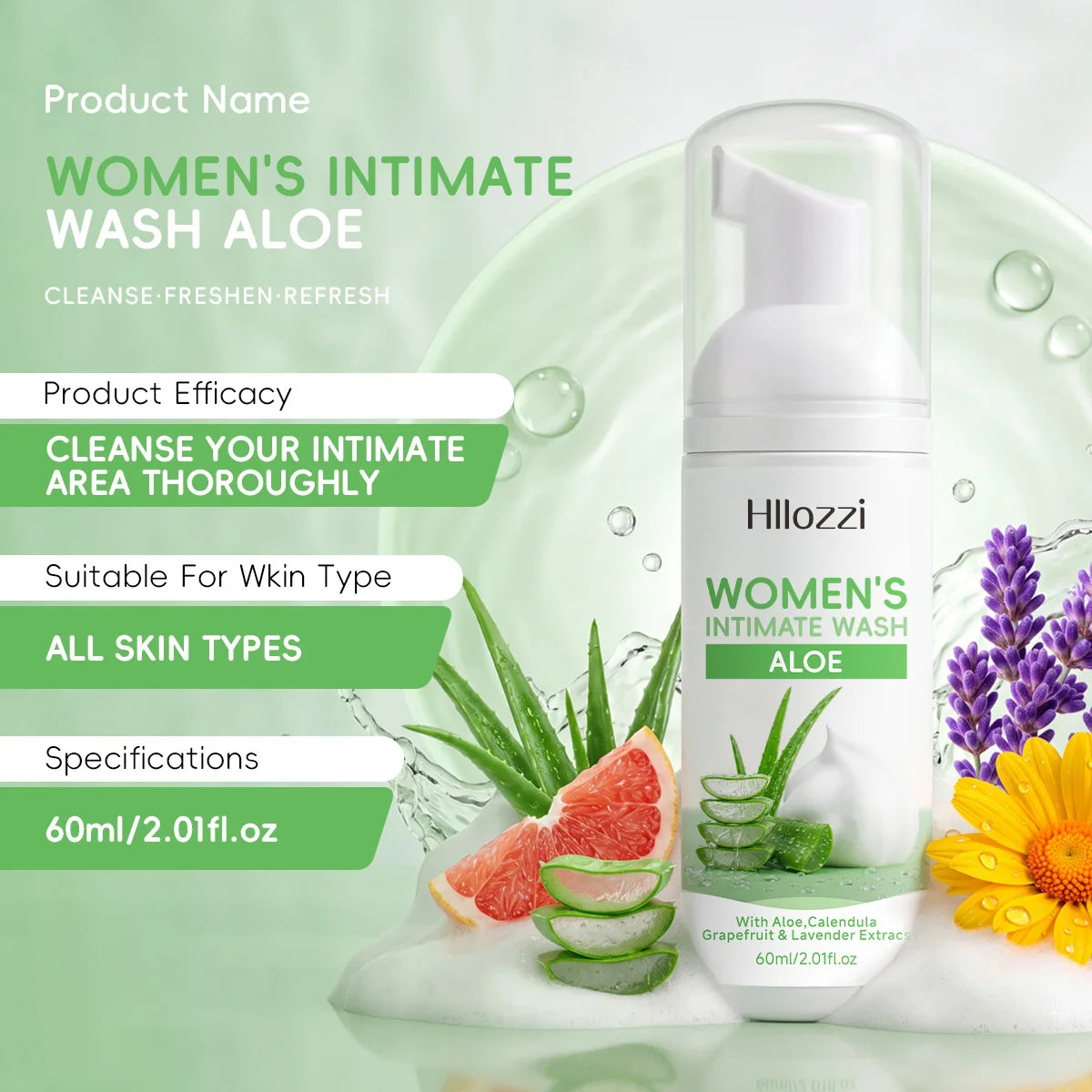 WOMEN'S INTIMATE WASH ALOE, Long-lasting freshness in womens body wash, rich lather, gentle on skin, controls odor cleanses skin