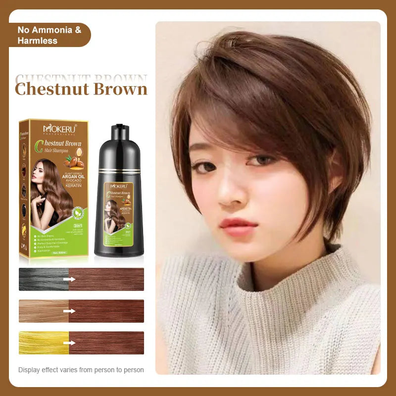 Mokeru Ammonia Free Keratin Hair Color Shampoo Coffee  Permanent Brown Hair Dye Shampoo for White Hair Coverage