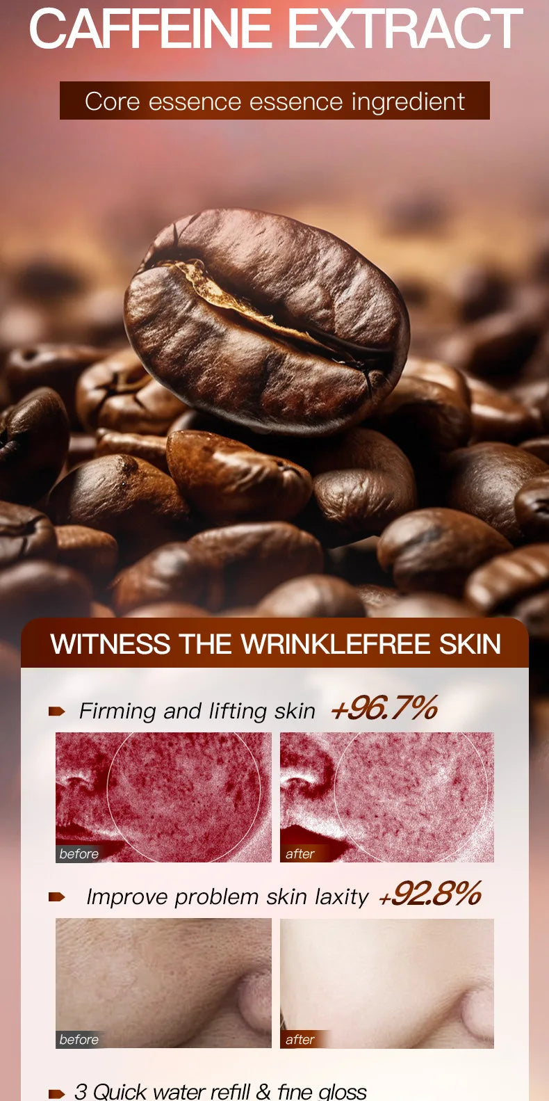 SADOER Caffeine Face Mask Anti Wrinkles Moisturizing Hydrating Anti-aging Facial Masks Face Sheet Mask Skin Care Products