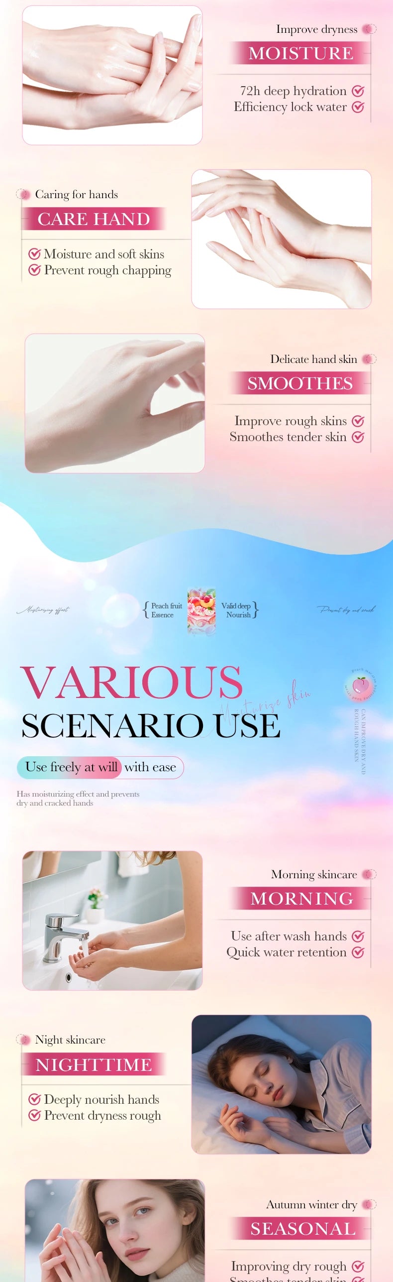 BIOAQUA Honey Peach Hand Cream Moisturizing Nourishing Anti-aging Anti Wrinkles Whitening Creams Hands Skin Care Products