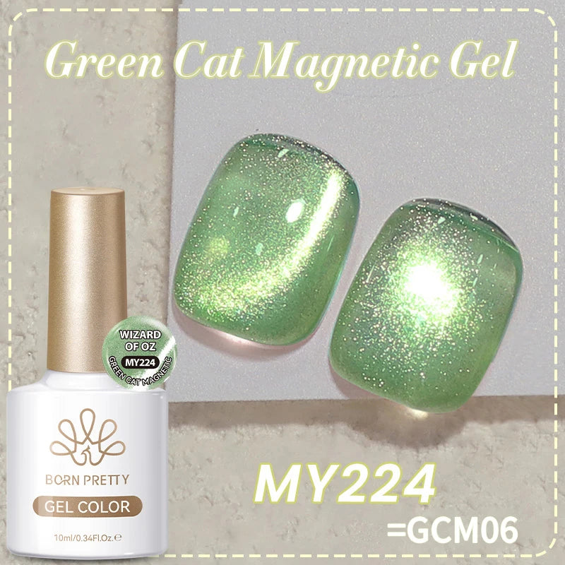 BORN PRETTY 10ml Green Cat Magnetic Gel Ultra Shine Holographic Glitter Semi Permanant Soak Off UV LED Gel Varnish For Manicure