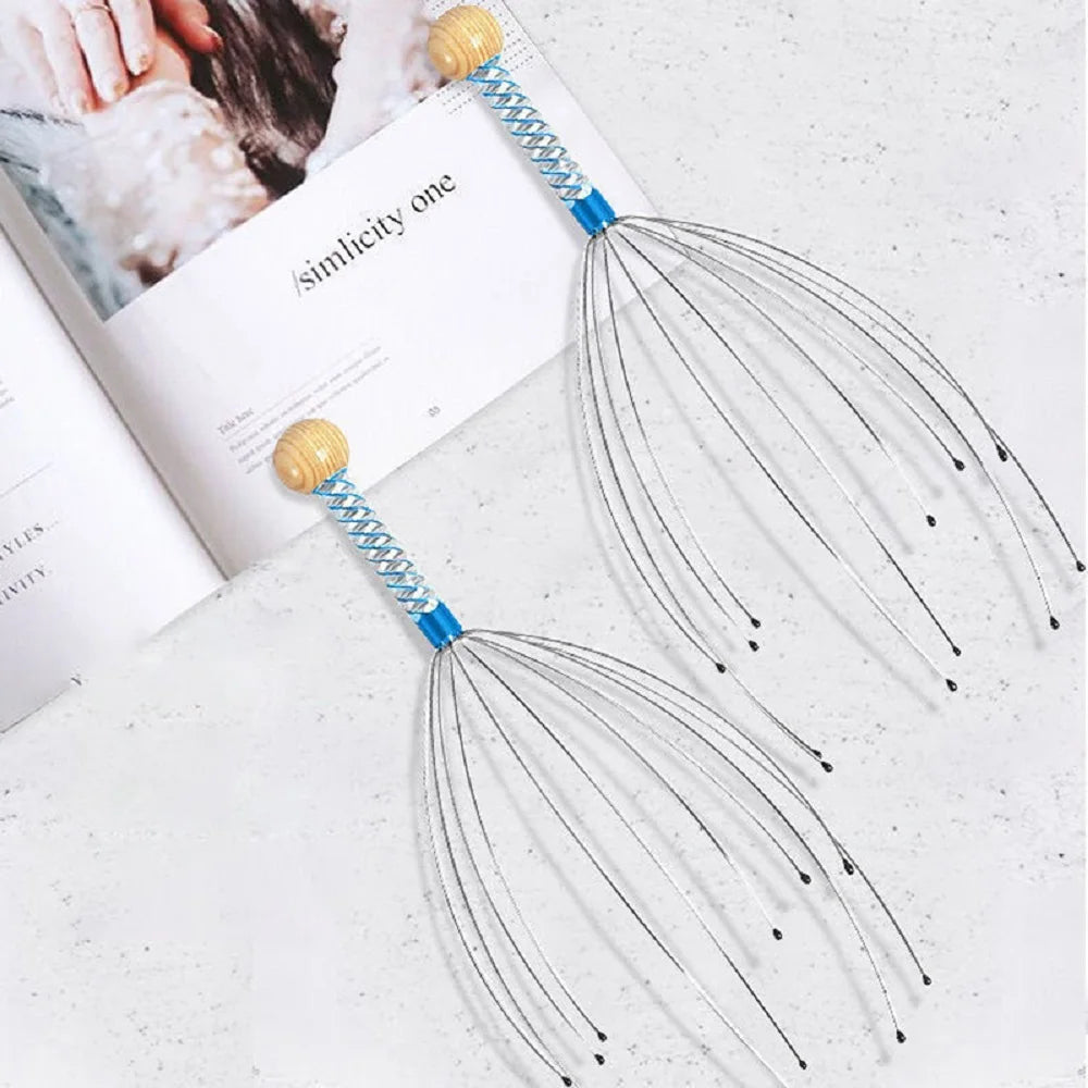 Relax Octopus Head Massager Stainless Steel Engraved Head Relaxer Brain Massage Claw Scalp Scratcher Itch Reliever Random Color