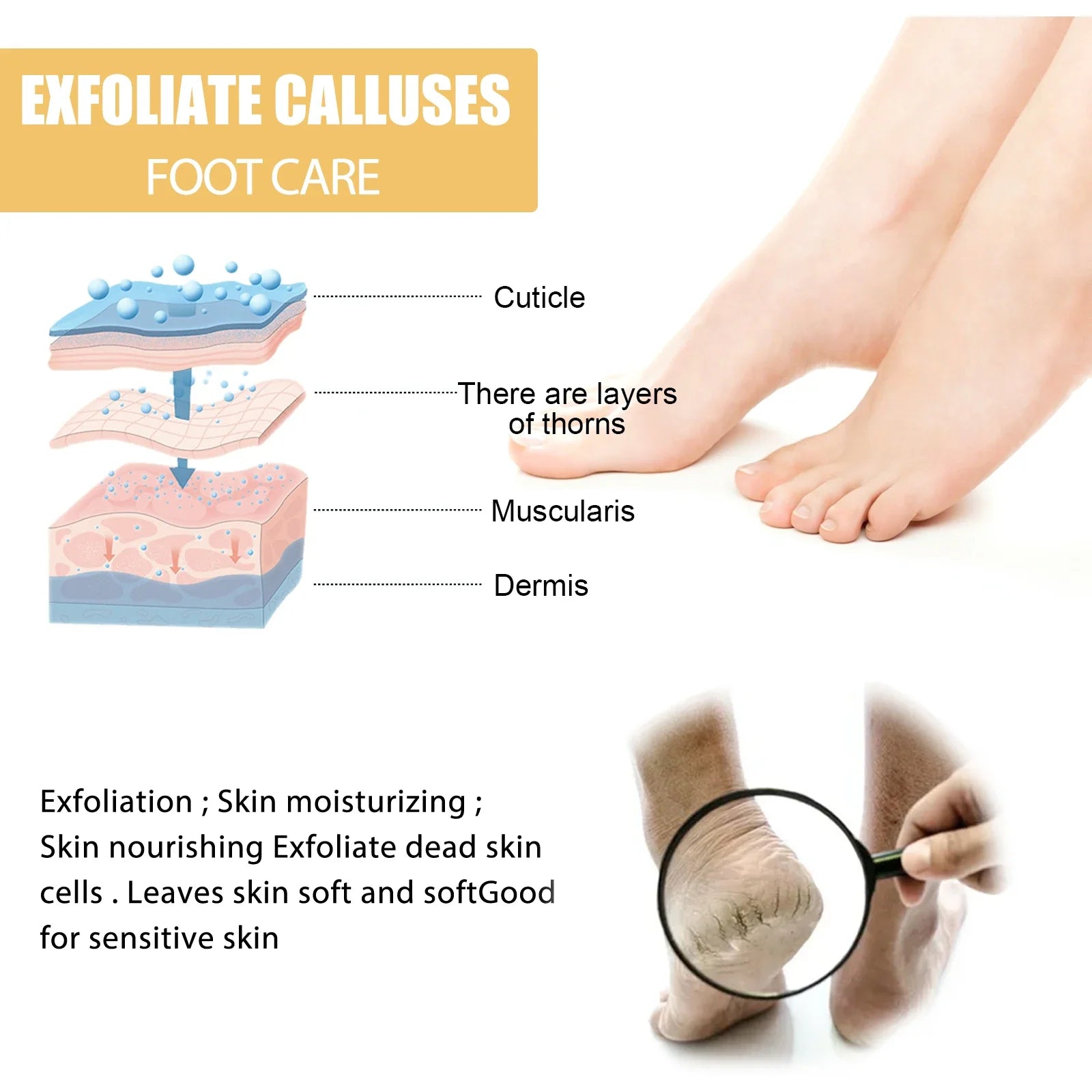 Foot Exfoliating Spray Repairing and Brightening, Removes Dead Skin and Calluses, Foot Whitening Care Spray Foot Care Liquid