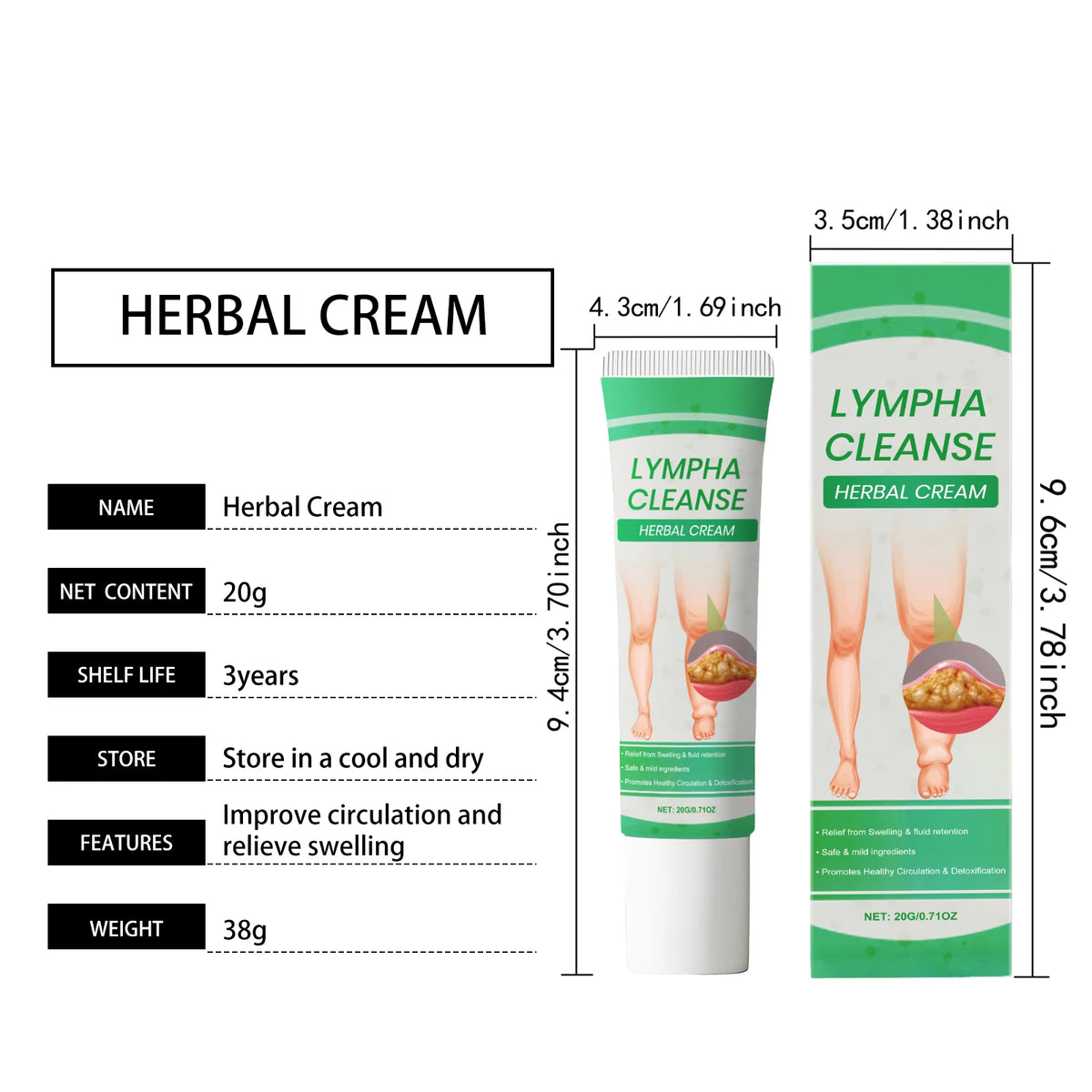 Lymphatic Drainage Cream for Body Lymphatic Massage Legs Blood Circulation Improvement Detox Edema Swelling Removal Herbal Cream