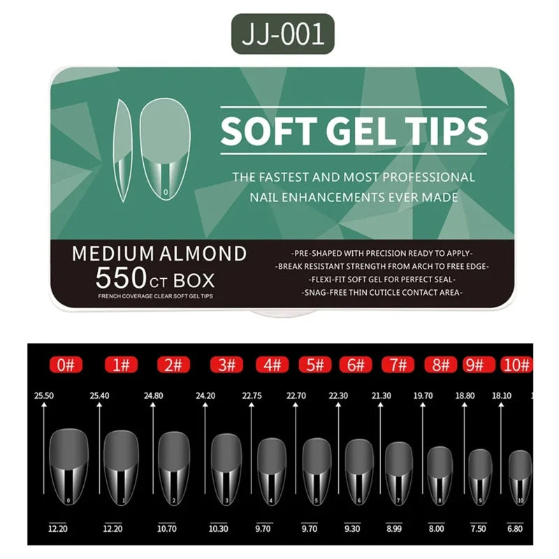 550Piece Medium and short soft gel nail tips Medium Apricot/Coffin Head Full Coverage Matte Extension Tool  Press-On Nail