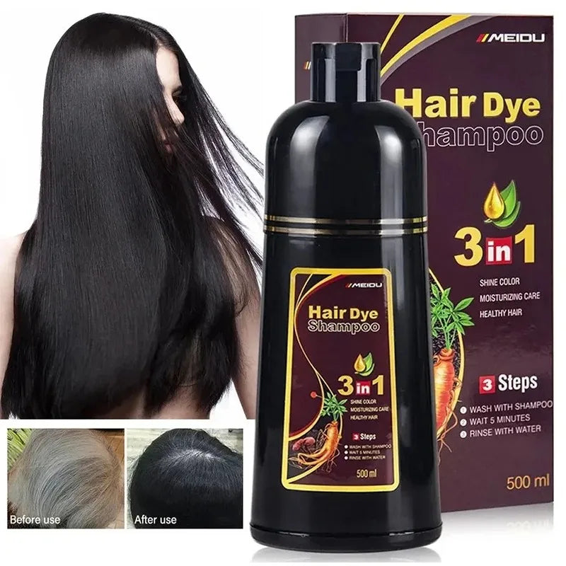 Meidu 3 In 1 Instant Coloring Shampoo Natural Black Color for Men Women Hair Dye Herbal Brown Purple Hair Dye Hair Dye Shampoo