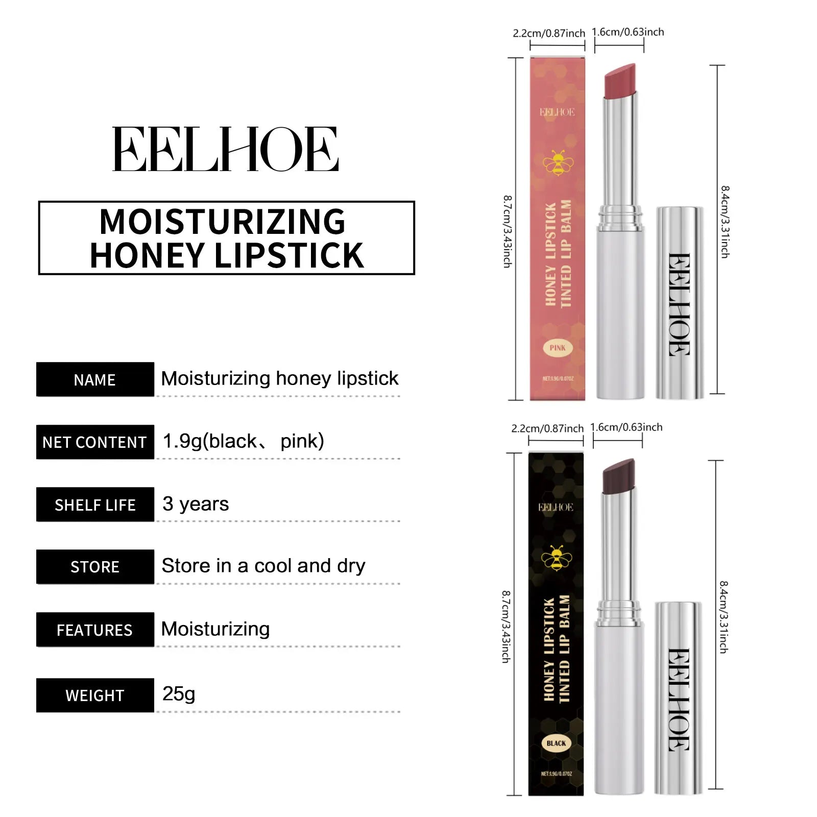 EELHOE Pink Honey Lipstick Vitamin E Long Lasting Lip Tint Waterproof Nourish Lip Plumper Extreme Volume Moisturizing Lip Balm