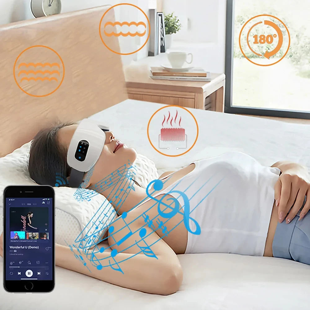 All-in-One Bluetooth Eye Massager with Vibration – Smart Mask with Wireless Charging for Eye Care