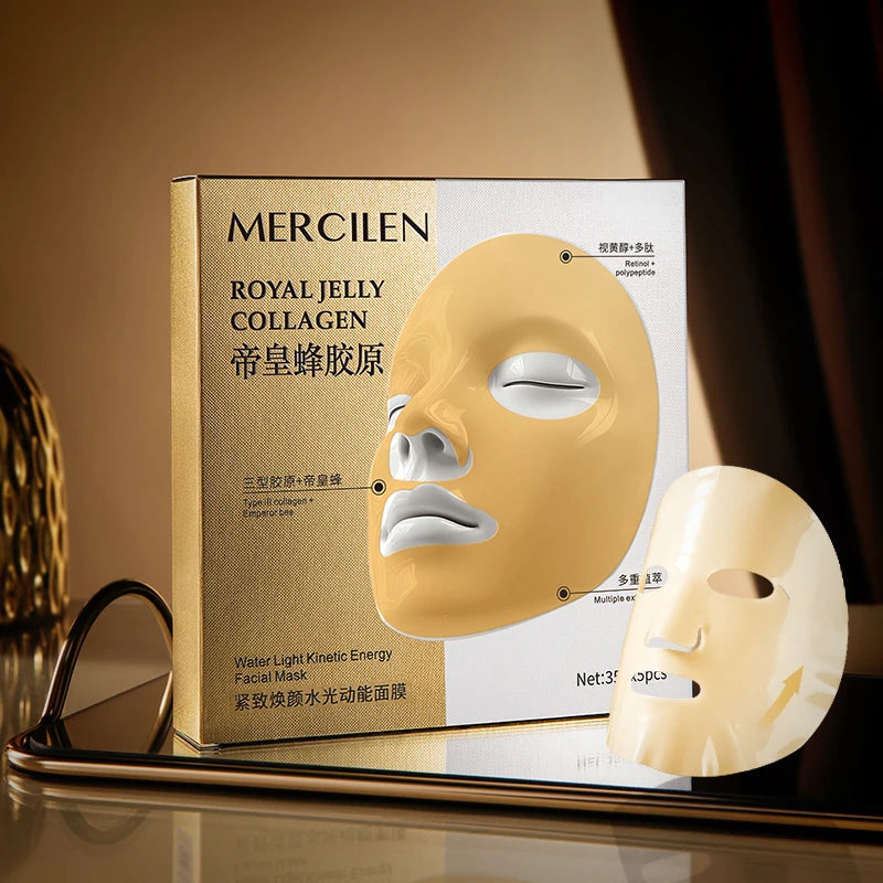 MERCILEN Firming Hydrating Mask 35g*5 pieces, contains collagen, royal jelly, peptides, retinol, and other skin-beautifying ingredients to moisturize and hydrate, improve dry skin, lock in skin moisture, prevent water loss, a