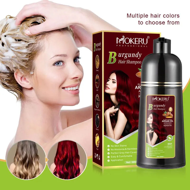 Mokeru Ammonia Free Keratin Hair Color Shampoo Coffee  Permanent Brown Hair Dye Shampoo for White Hair Coverage