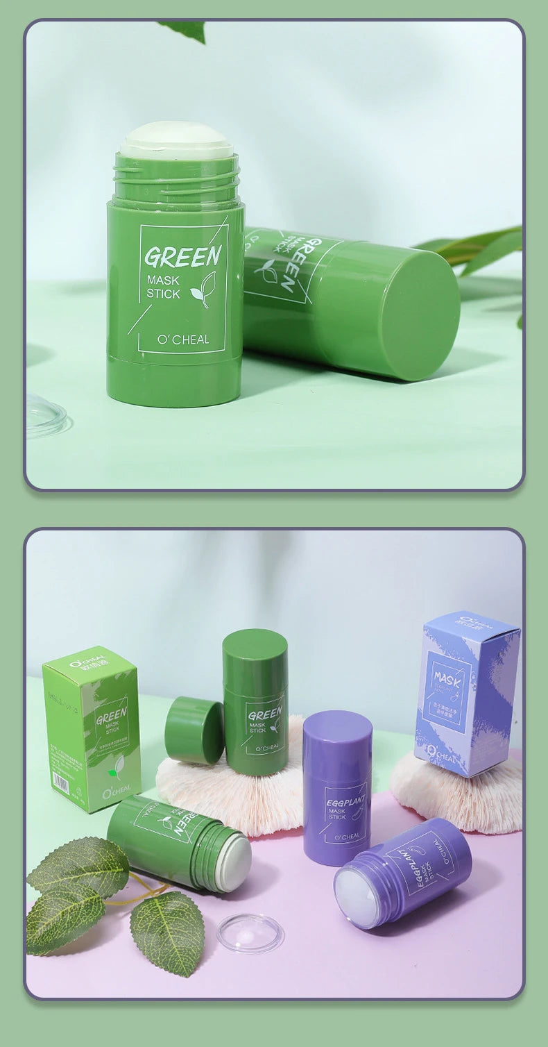 Ocheal Mask Green Tea Bamboo Charcoal Solid Facial Cleansing Stick Deep Cleansing Pores, Removes Blackheads, Controls Oil, Moisturizes and Hydrates, Smear-On Mud Mask for Men and Women.