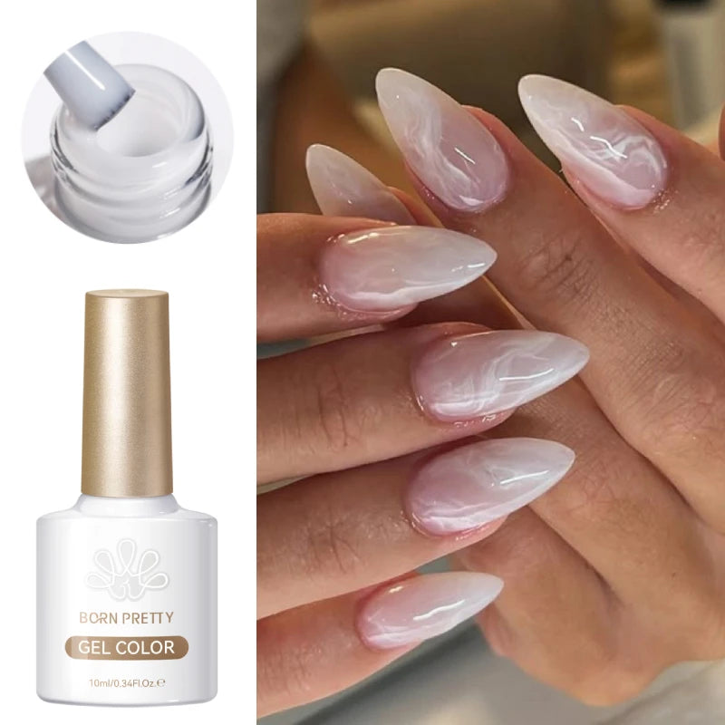 BORN PRETTY 10ml Milky Jelly White Gel Nail Polish Translucent Semi Permanent Soak Off UV LED Gel Varnish Manicure Nail Art