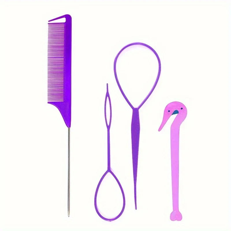 4-piece WANMEI  Headband Tool, Hair Braiding Tool with Mouse Tail Comb, Ponytail Headband Remover, Quick Styling Hair Accessory