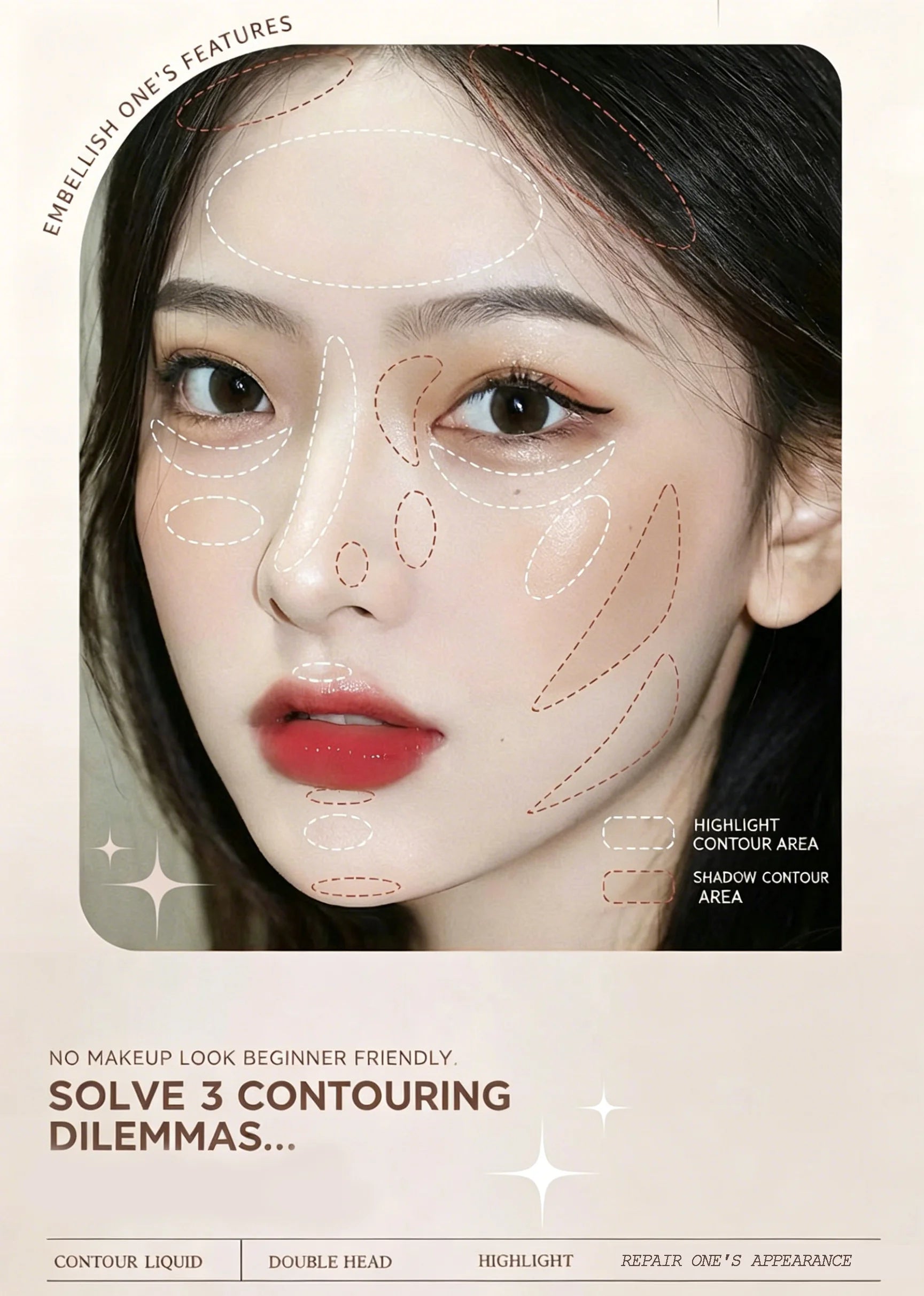 Dual-End Liquid Highlighter Pen, Skin Brightening & Contouring Stick, Natural Contour, Long-Lasting, Waterproof