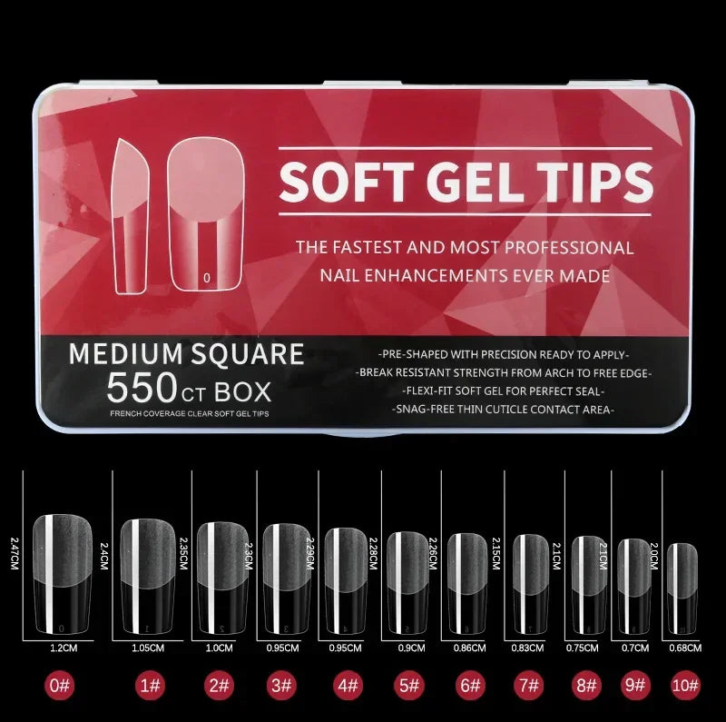 550Piece Medium and short soft gel nail tips Medium Apricot/Coffin Head Full Coverage Matte Extension Tool  Press-On Nail