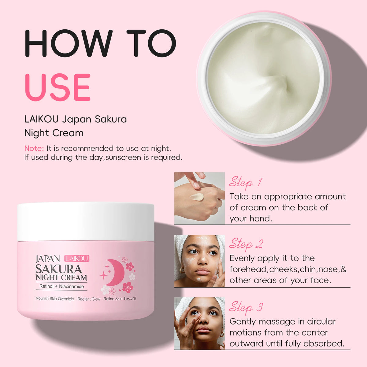 LAIKOU Sakura Day Night Face Cream Nourishing & Brightening Moisturizer Anti-aging Smooth Skin 30g