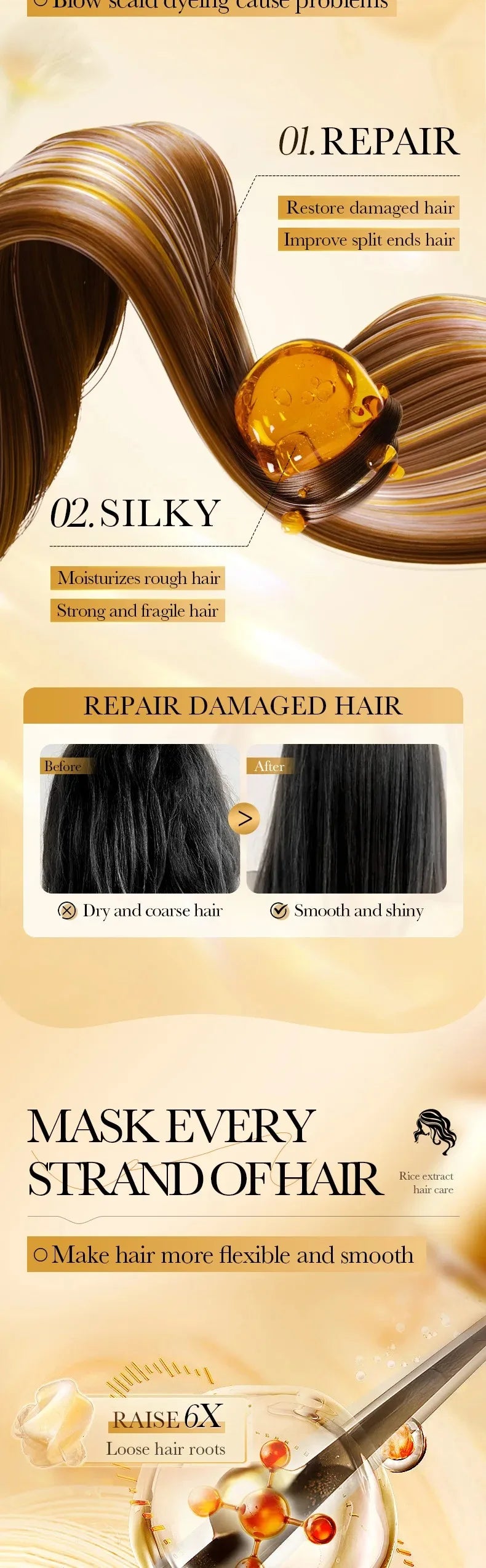 Rice Magic Keratin Hair Mask 5 Seconds Repair Damaged Frizzy Hair Soft Smooth Shine Moisturizing Nourishing Hair Root Care