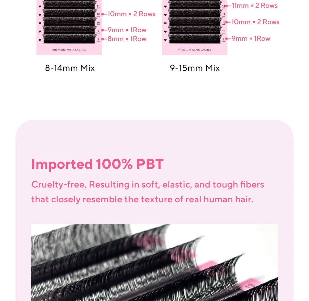 DIYDAY U-shaped YY Eyelash Extension Premium PBT Double Layer U Sahpe YY Lashes Ultra Soft Featherlight False Mink Eyelashes