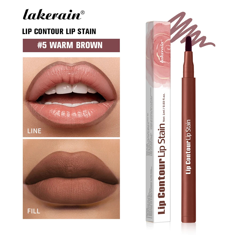 Waterproof 2 In 1 Lip Stain And Liner Pen Long Lasting Smudge Proof Kiss Proof Transfer Resistant 8 Colors Makeup Lip Pencil