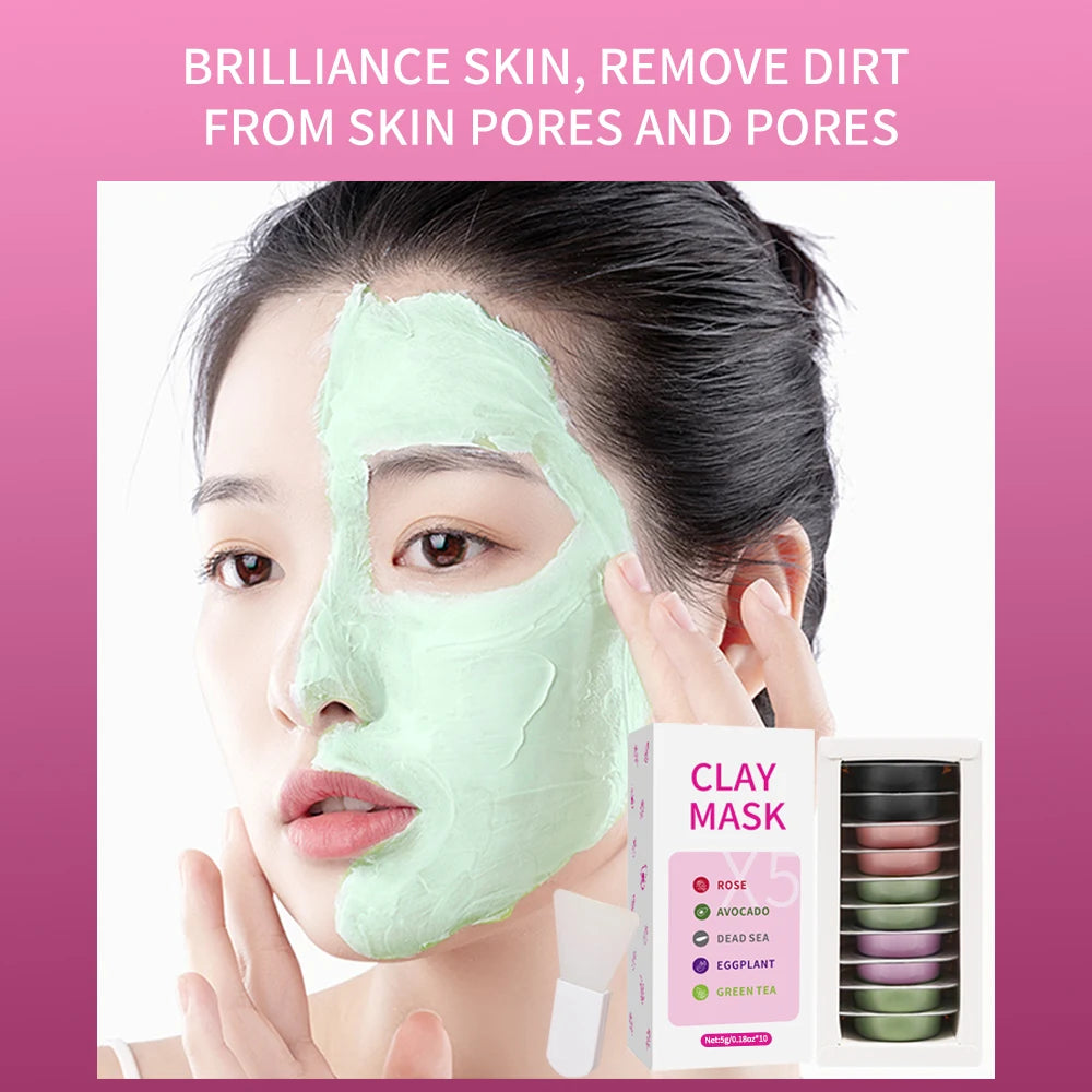 10pcs Clay Mask,Gentle Cleansing,Moisturizing and Hydrating Skin,Eggplant/Rose/Green Tea Mask Restore Skin Mask Travel Essential