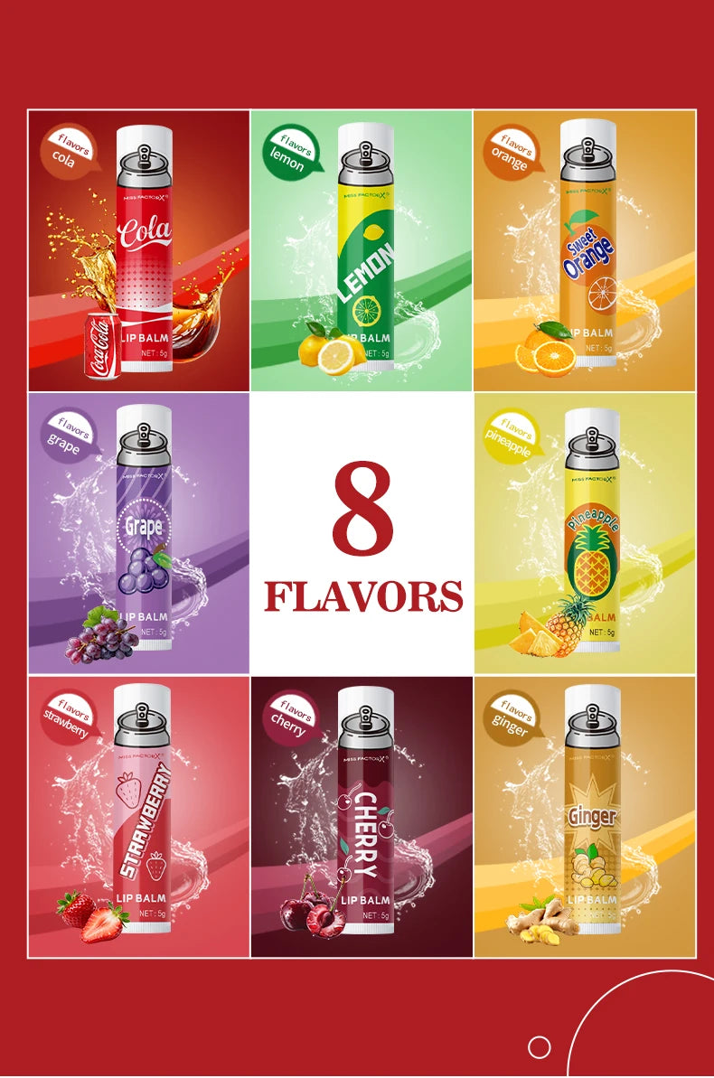 8PCS Soda-Inspired Lip Balm Set, Long-Lasting Moisture & Anti-Chapping, 8 Scents, Ideal for Daily Use & Holiday Gift Giving