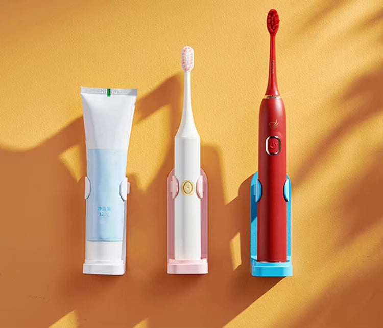 Toothbrush electronic holder, wall mounted adhesive holder, toothbrush organizer to save space and keep dry
