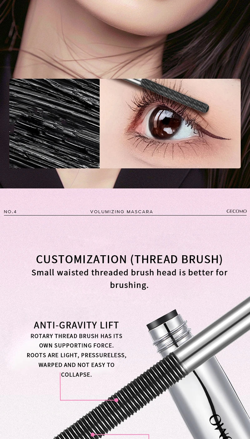 Long-lasting curling mascara Waterproof and sweat-proof Separates each lash Thick and voluminous Steel tube mascara