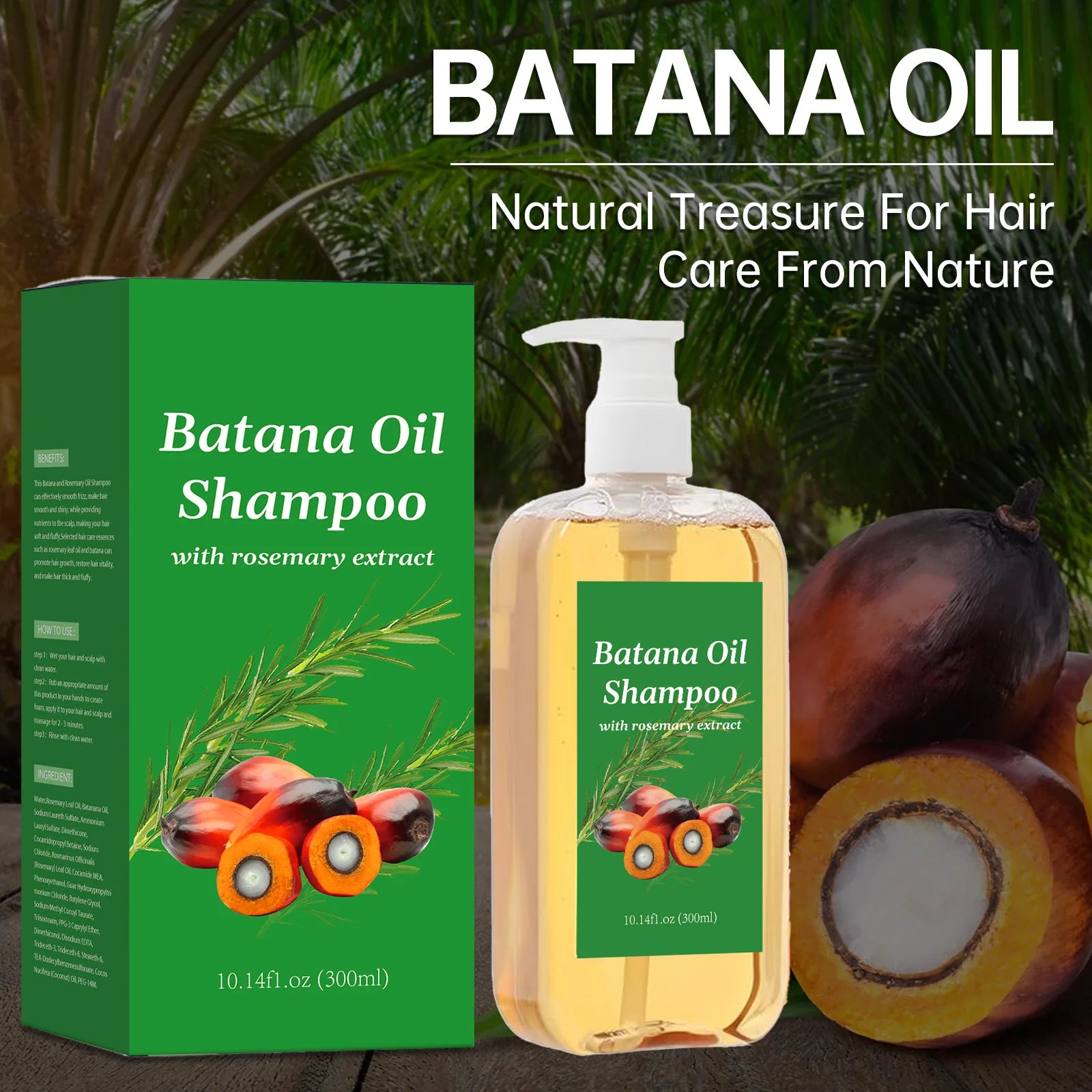300ML Batana Oil Shampoo Nourishing Hair Growth Strengthens Restore Damaged Split Hair Scalp Cleansing Dandruff Control Care