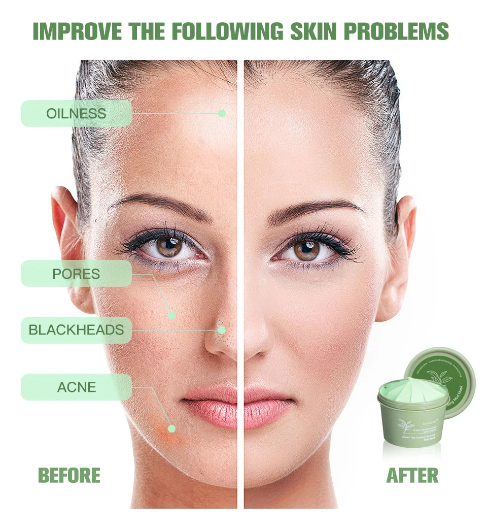 Green Tea Mud Mask Natural Skincare Deeply Cleansing Pore Nourishing Clay Face Mask Face Skin Care Cleaner 100g