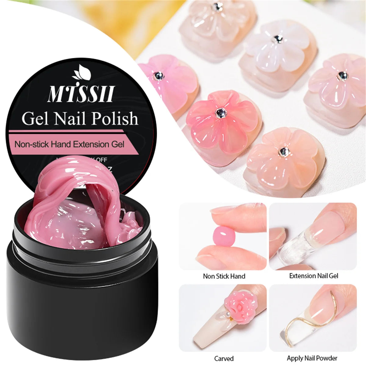 Clear Non-Stick Hand Extension Gel Nail Polish 3D Shaping/Sculpting/Carving UV/LED Gel Milky Jelly Hard Gel Nail Supplies DIY