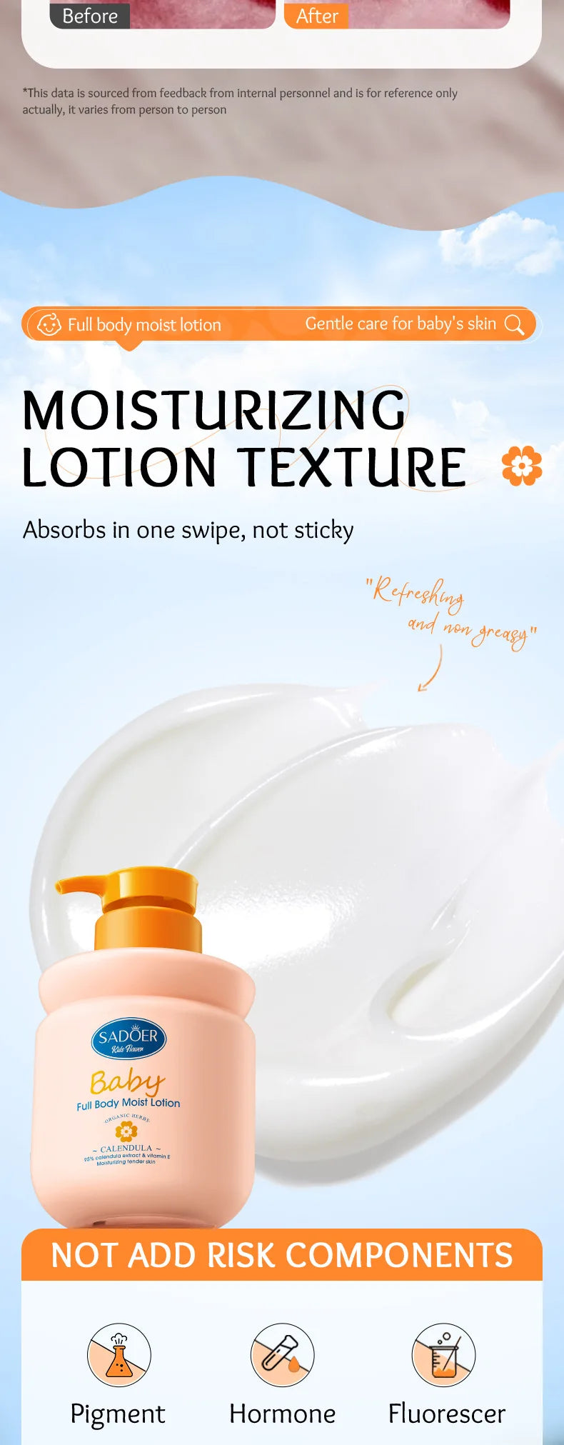 400ml Children's Calendula Vitamin E Body Lotion, Autumn and Winter Body Lotion Body Cream