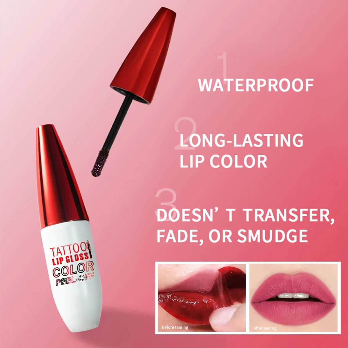 ZaiDoc Peel Off Lip Stain Tint Set 4 Colors Long Lasting Waterproof Transfer Proof Matte Finish Lip Gloss 10g Each