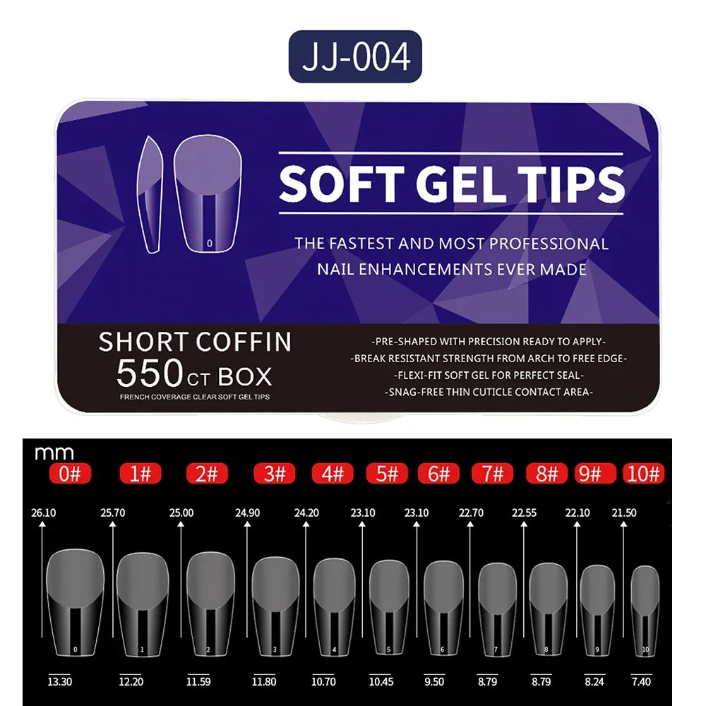 550Piece Medium and short soft gel nail tips Medium Apricot/Coffin Head Full Coverage Matte Extension Tool  Press-On Nail