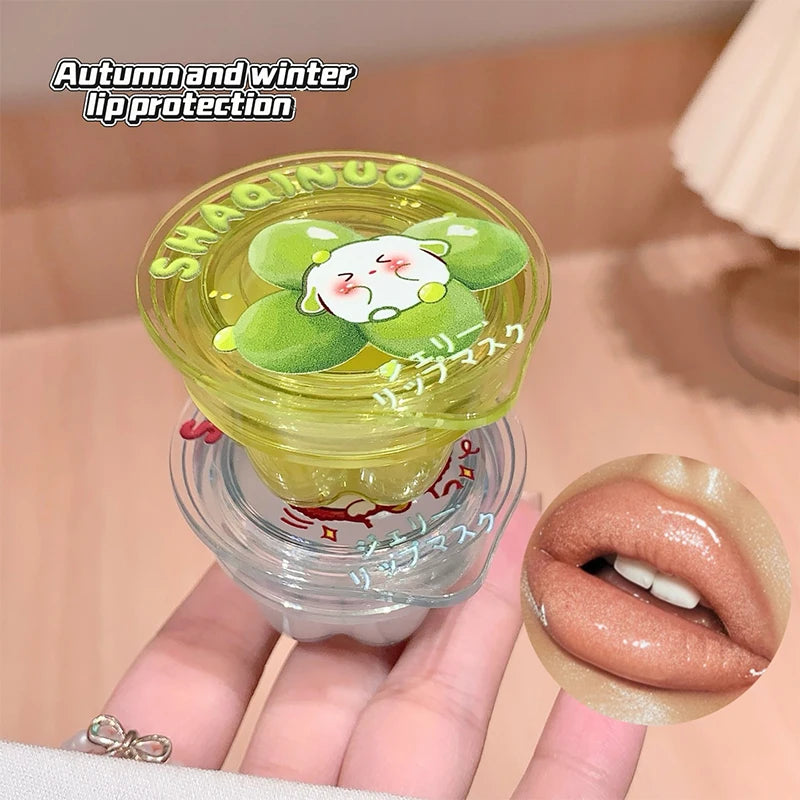 Shaqinuo Jelly Lip Mask Moisturizing and Hydrating Sleep Fruit Lip Balm for Students to Reduce Lip Lines and Prevent Dryness, a Christmas Gift Essential for Autumn and Winter.