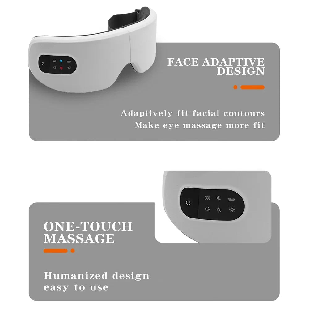All-in-One Bluetooth Eye Massager with Vibration – Smart Mask with Wireless Charging for Eye Care