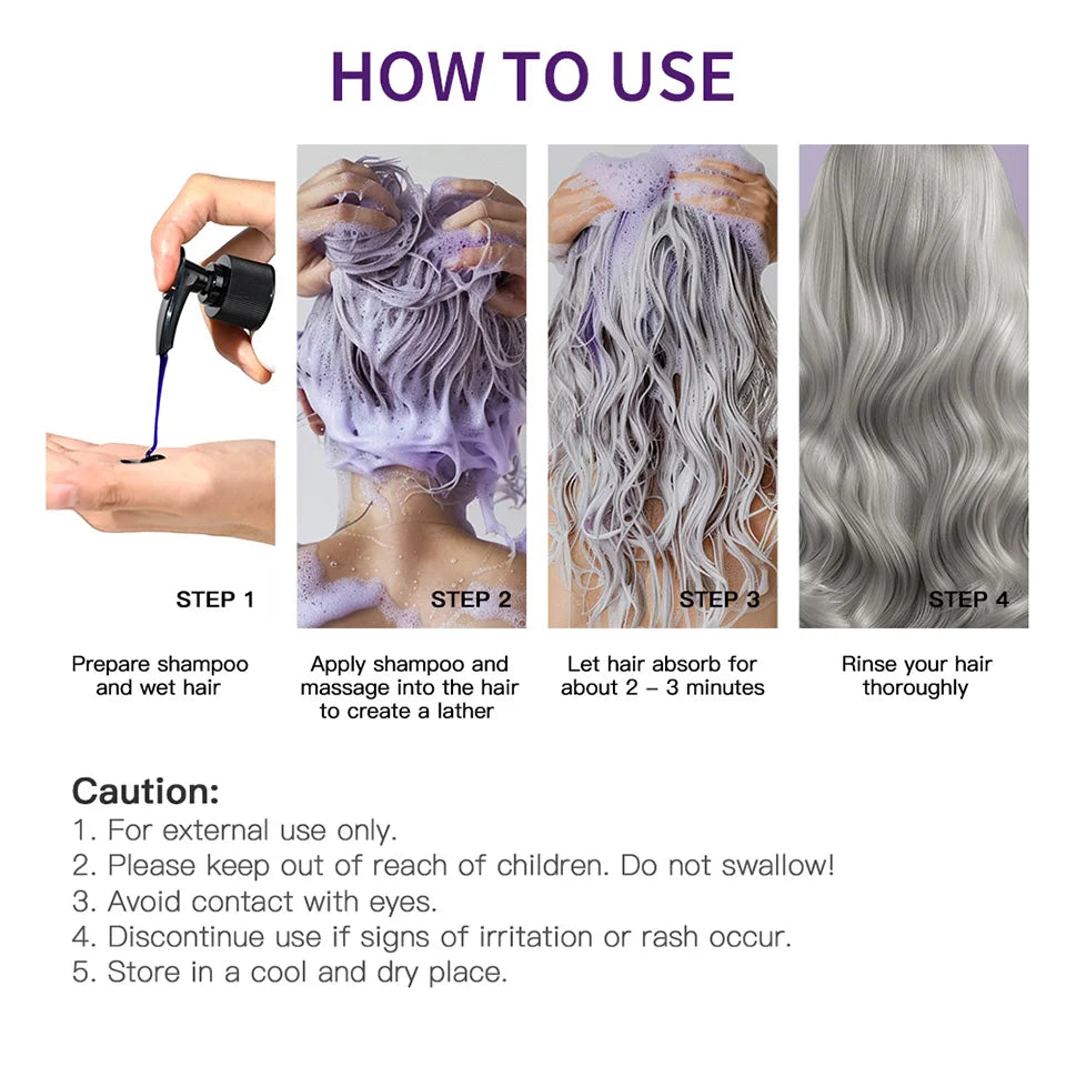 Purple Hair Dye Shampoo for Blonde to Cover Gray Non-irritating Hair Fading Yellow After Bleach Hair Shampoo Gray Hair Remedy