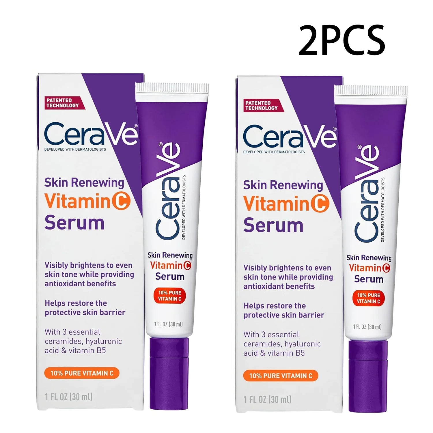 CeraVe Vitamin C Serum 10% Pure, Hyaluronic Acid & 3 Ceramides, Fragrance-Free Brightening Antioxidant Serum for Face, 1oz