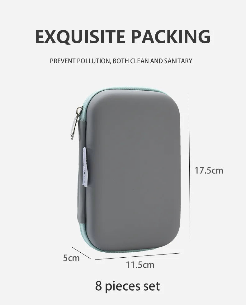9pcs/pack Baby Grooming Kit with Travel Case, Safety Care Set with Feeding Dropper, Nose Cleaner, Nail Clippers, Comb, Brushes,