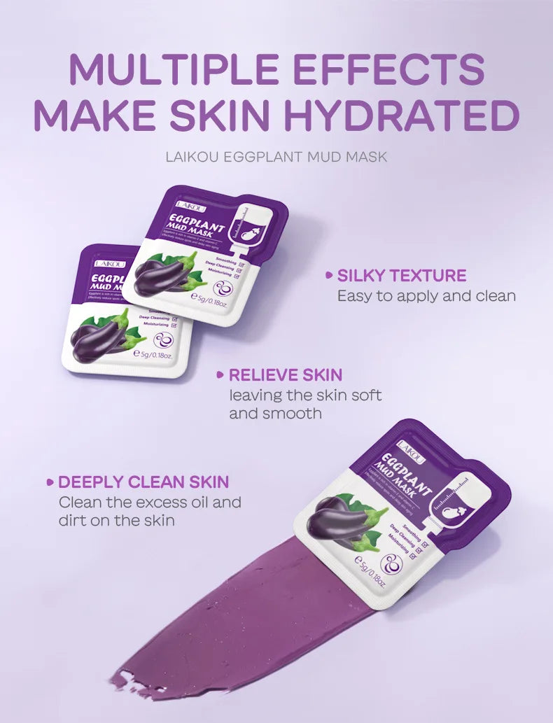 5pcs LAIKOU Eggplant Mud Mask Oil Control Moisturizing Anti-Acne  Anti Wrinkle Whitening Cleansing Clay Mask Skin Care Face Mask