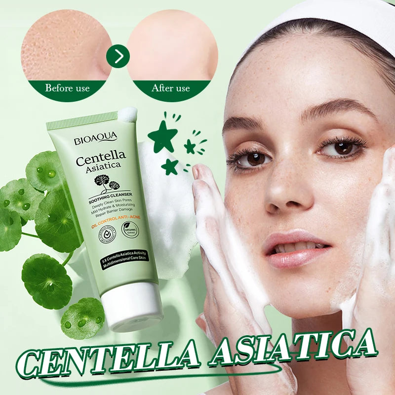 BIOAOUA Centella Asiatica Face Cleanser Gentle Daily Foam Cleanser with Hyaluronic Acid & Niacinamide for Deep Pore Cleansing