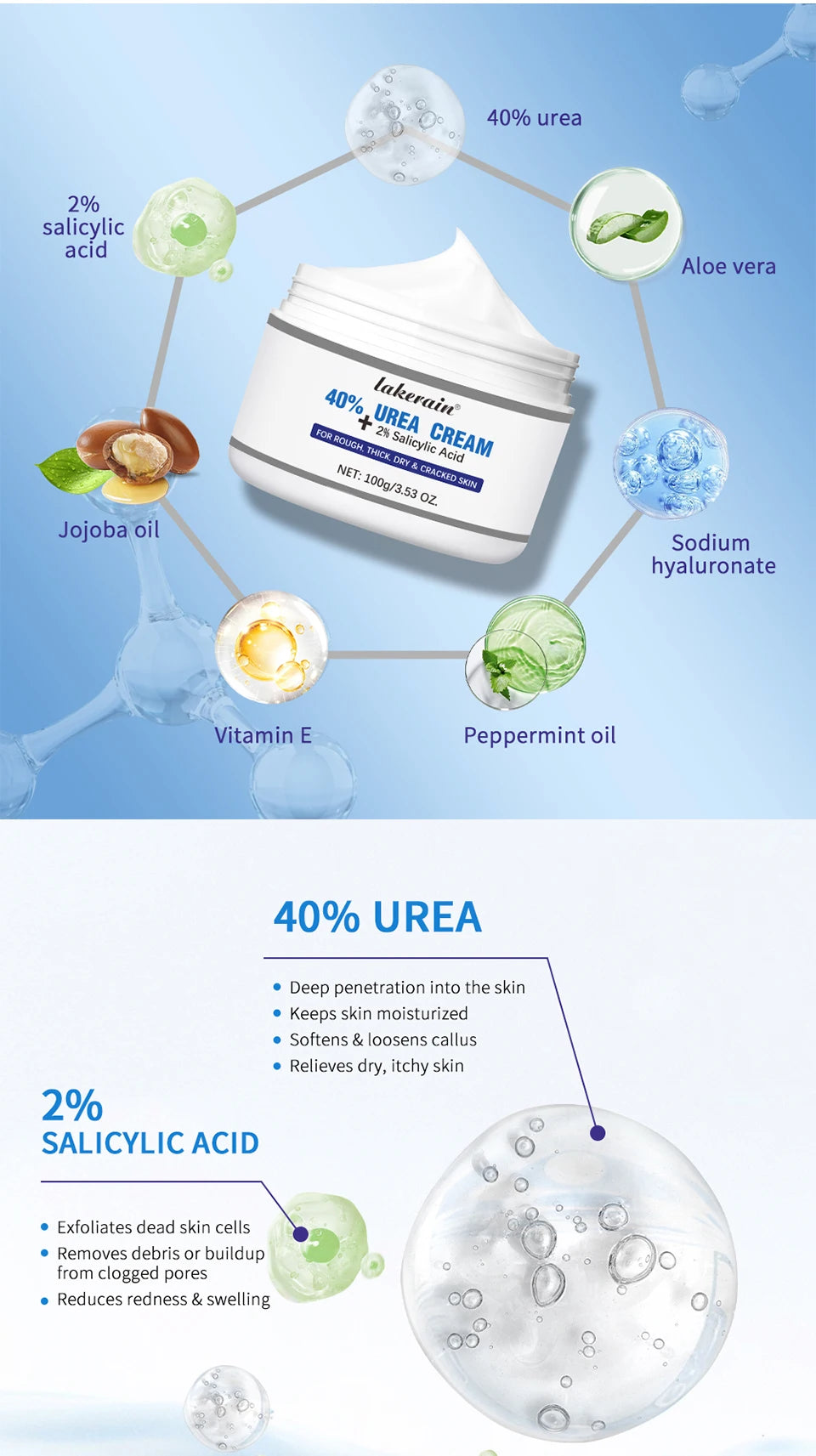 New 42% Urea Cream + 2% Salicylic acid Foot and hand Moisturizer, deep moisturizer and Nourishing moisturizer