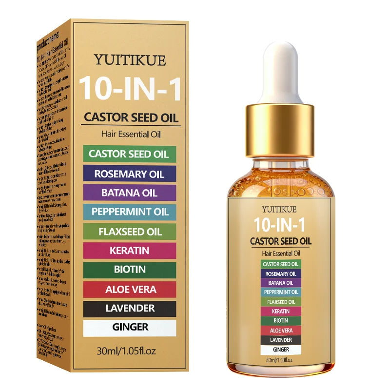 YUITIKUE 10-IN-1 Castor Seed Hair Oil | Natural Blend Of Batana, Rosemary & Biotin | For Deep Nourishment & Healthy Hair & Scalp