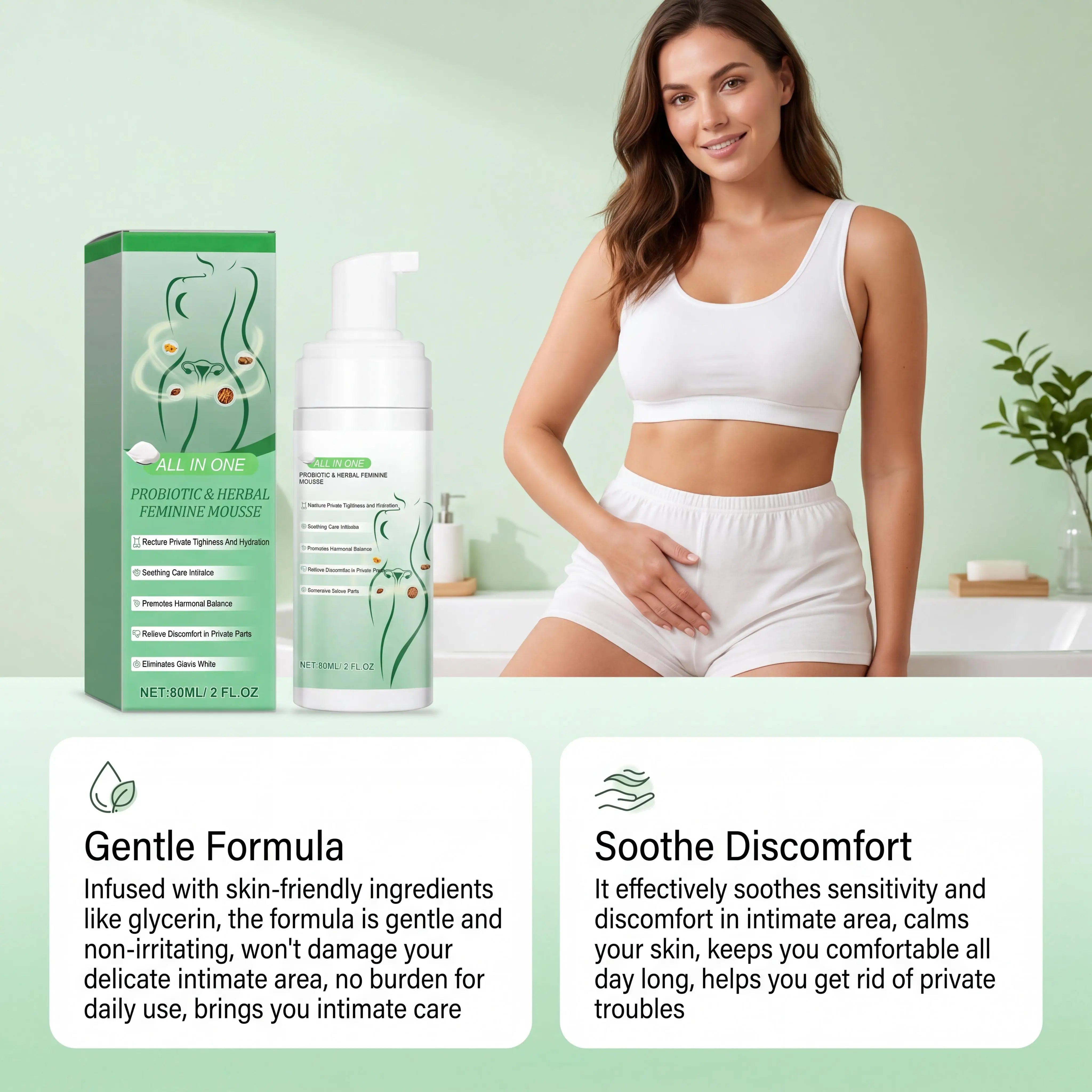 Herbal Women Private Part Care Hygiene Cleansing Mousse PH Balanced Relieve Local Discomfort Remove Odor Daily lasting Protect