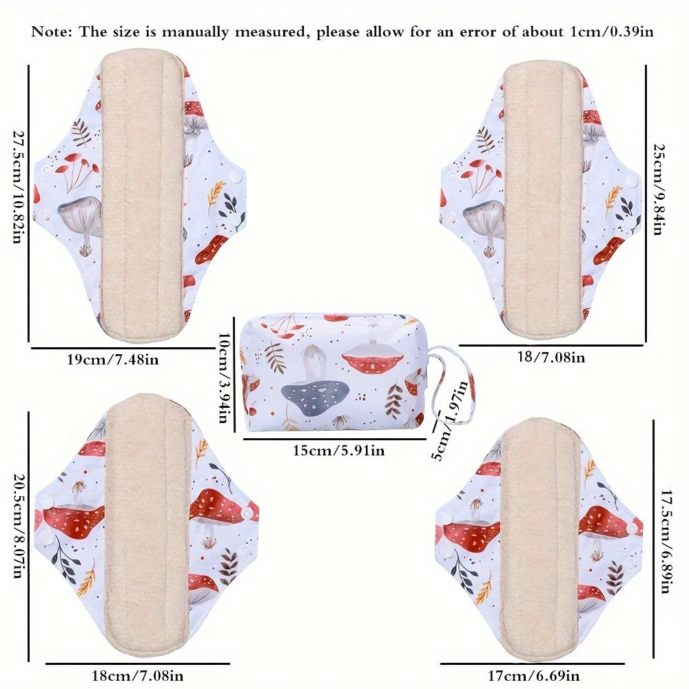 Reusable Sanitary  Napkins Washable Cotton Panty Liners Soft Cloth Menstrual Pads  4pcs Pads with 1pc Mini Wet Bag