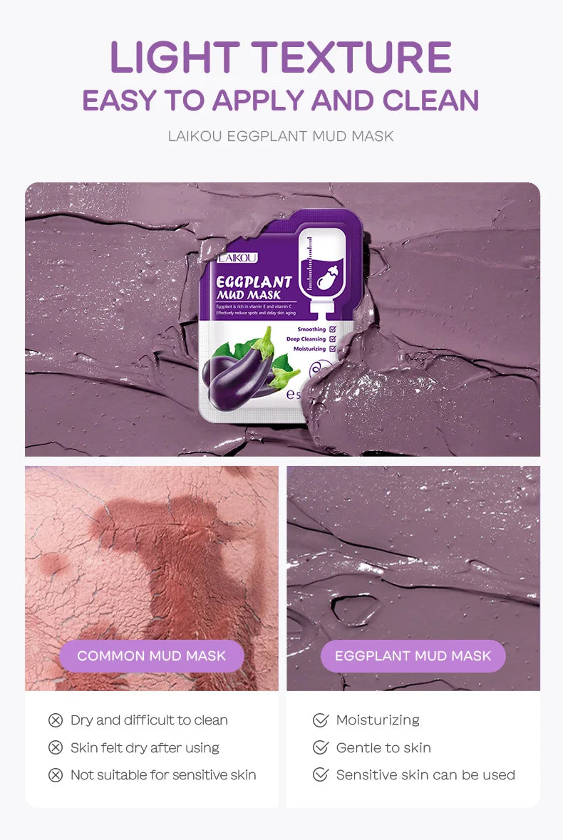 5pcs LAIKOU Eggplant Mud Mask Oil Control Moisturizing Anti-Acne  Anti Wrinkle Whitening Cleansing Clay Mask Skin Care Face Mask